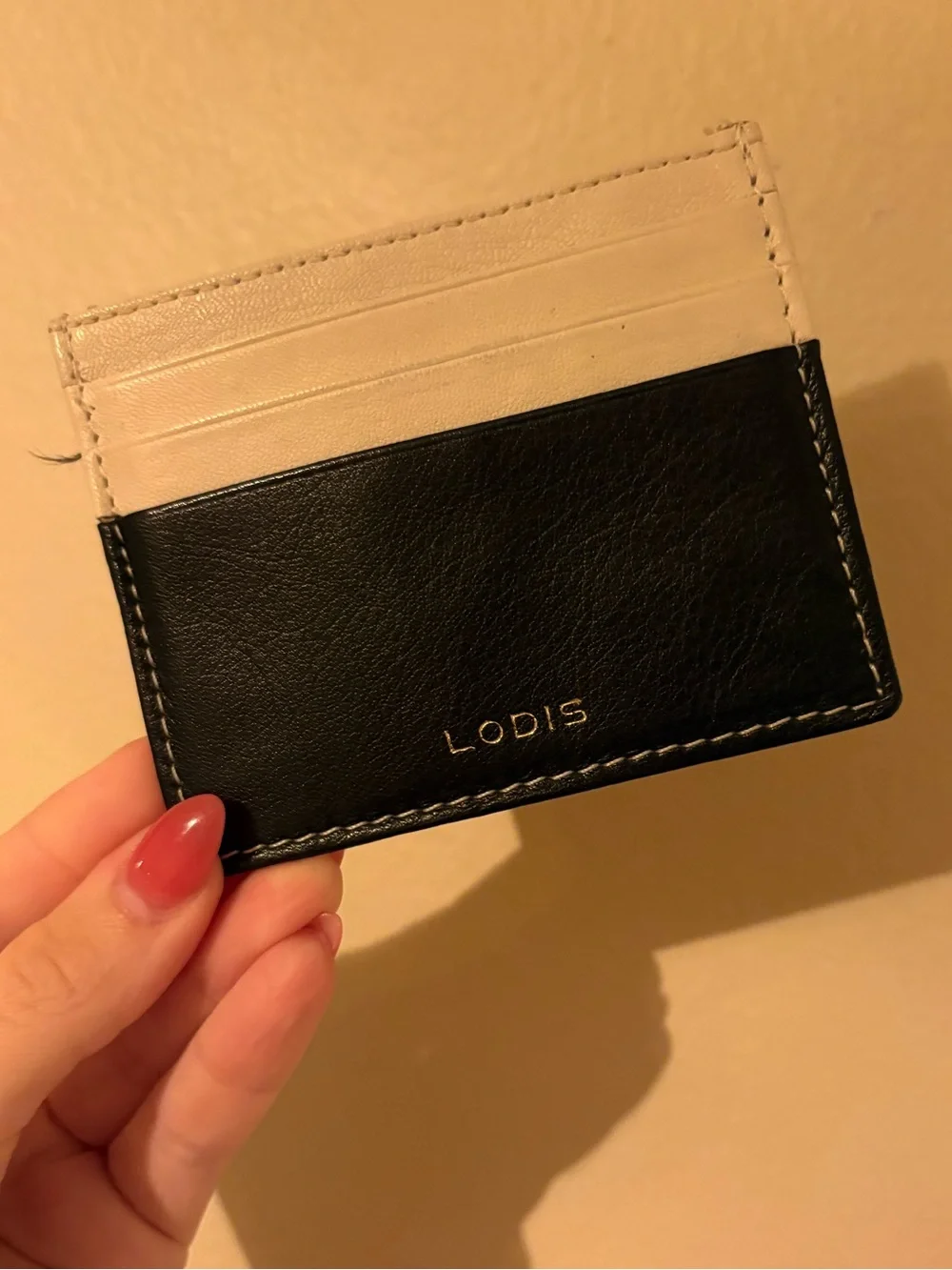 Lodis Two-Tone Leather Card Holder - Black & Cream